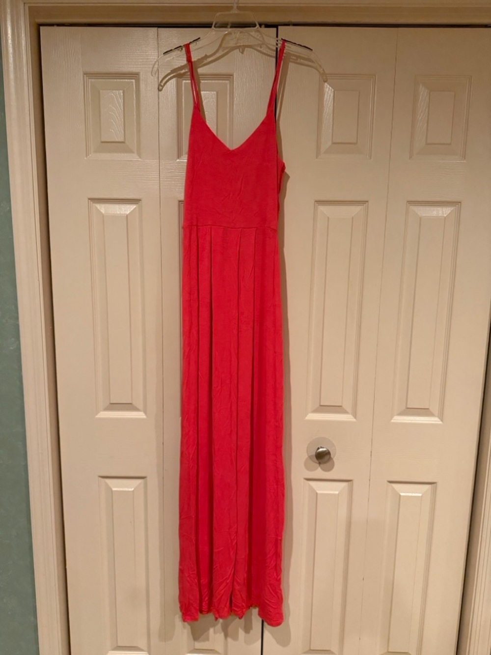 finn & clover Deep Coral Salmon Pink Adjustable Spaghetti Strap Maxi
